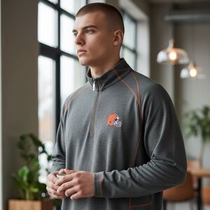 Tommy Bahama Gray Cleveland Browns Quarter-Zip Sweatshirt
